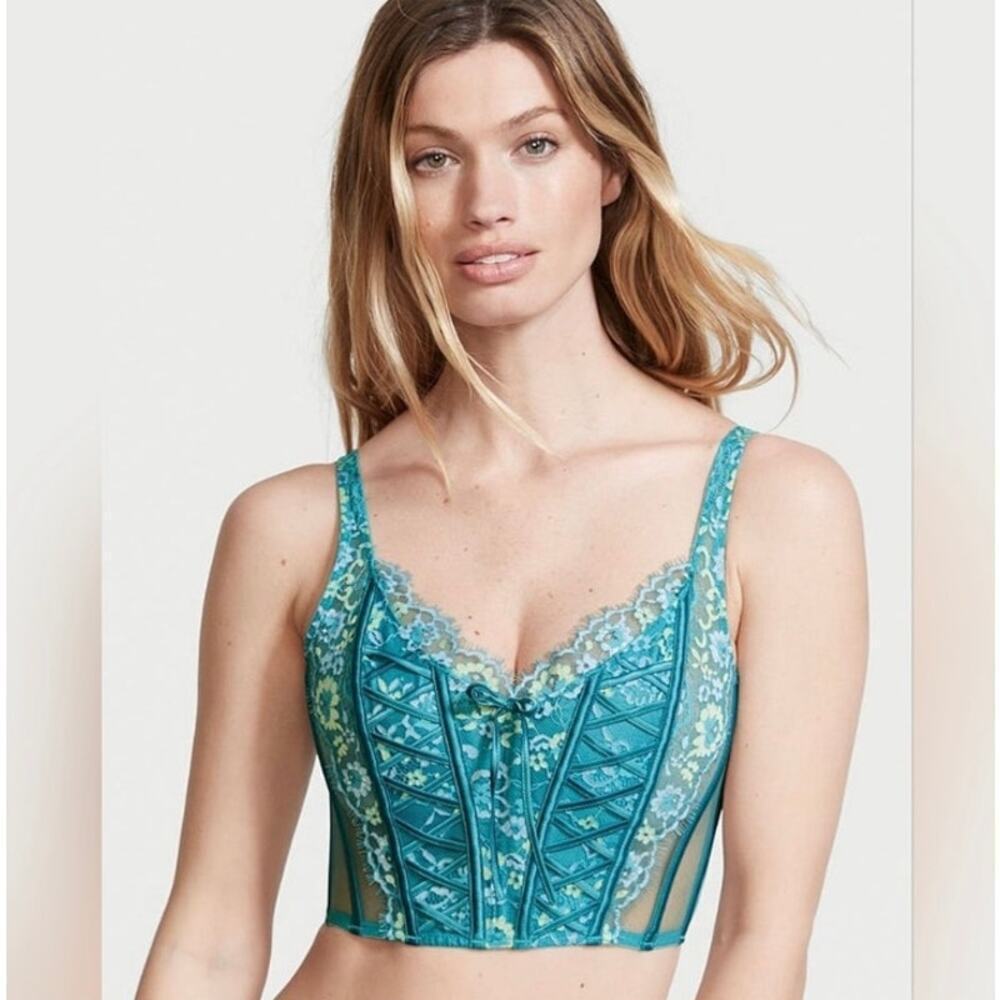 Victoria's Secret Dream Angel Unlined Lace-Up Corset Top Emerald Green